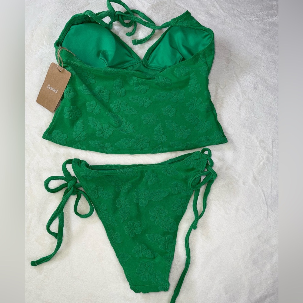 Samiol Medium Green Tropical Floral Terry Tankini Swimsuit New Size Medium - Picture 4 of 12